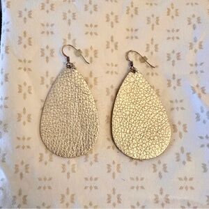EUC Nickel & Suede medium Hammered Gold teardrop